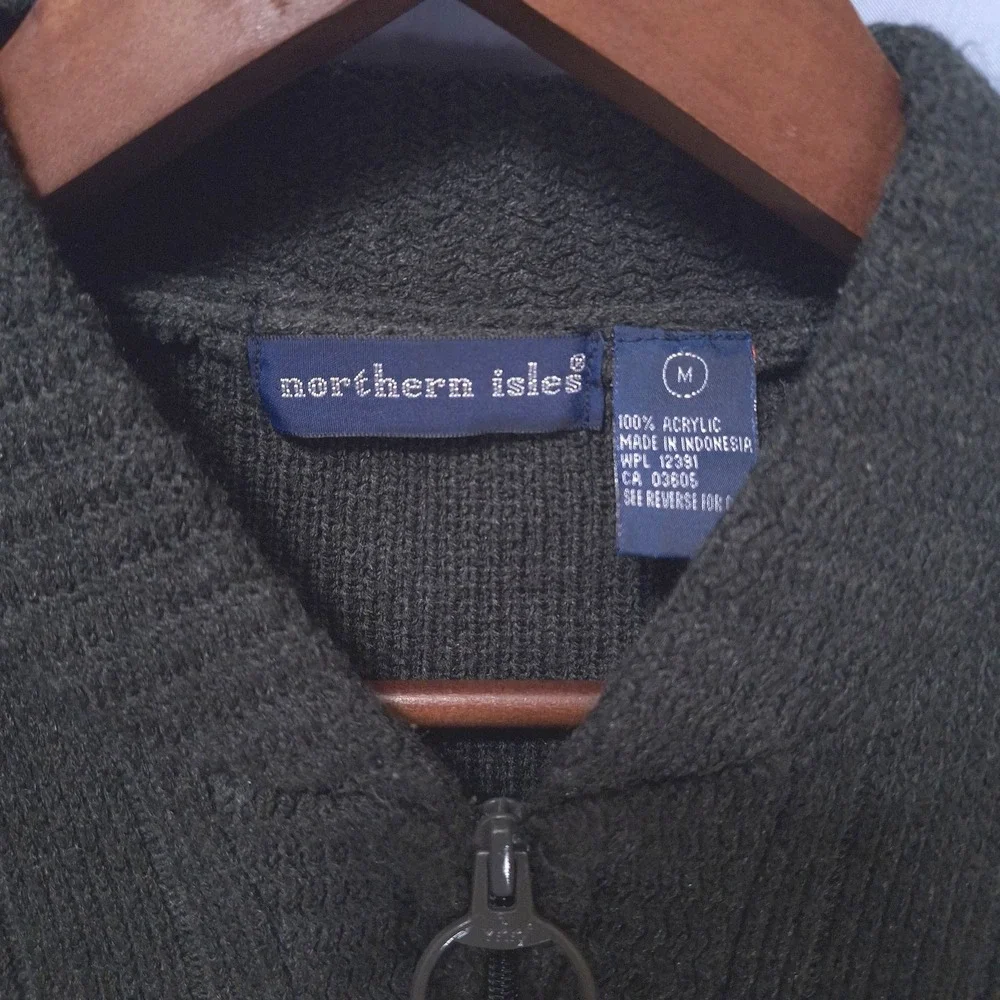 Vtg Northern Isles Full Zip Cardigan‎ Sweater Mens M Green Pockets Grandpacore